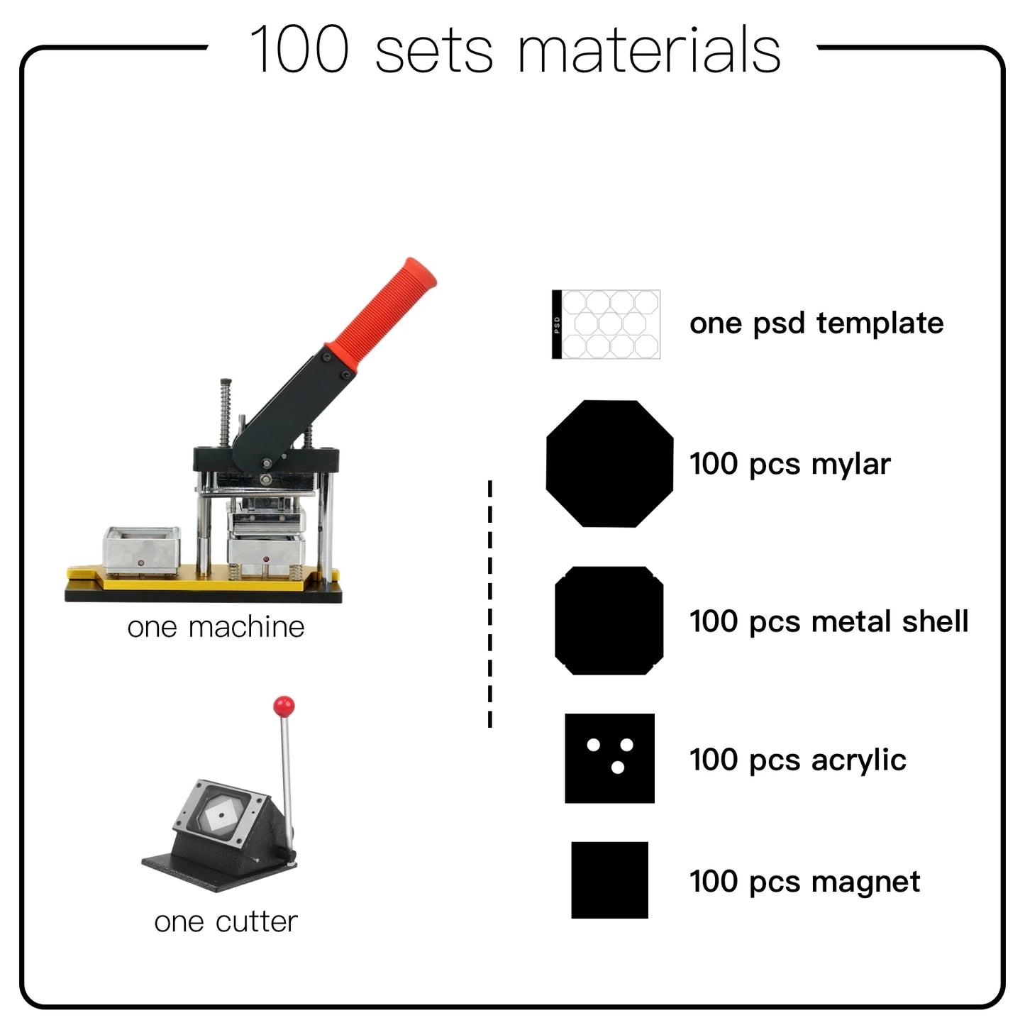 2025 Best Fridge Magnet Button Making Machine, 50*50mm Square Refrigerator Magnets Maker Machine+Cutter+100pcs materials set
