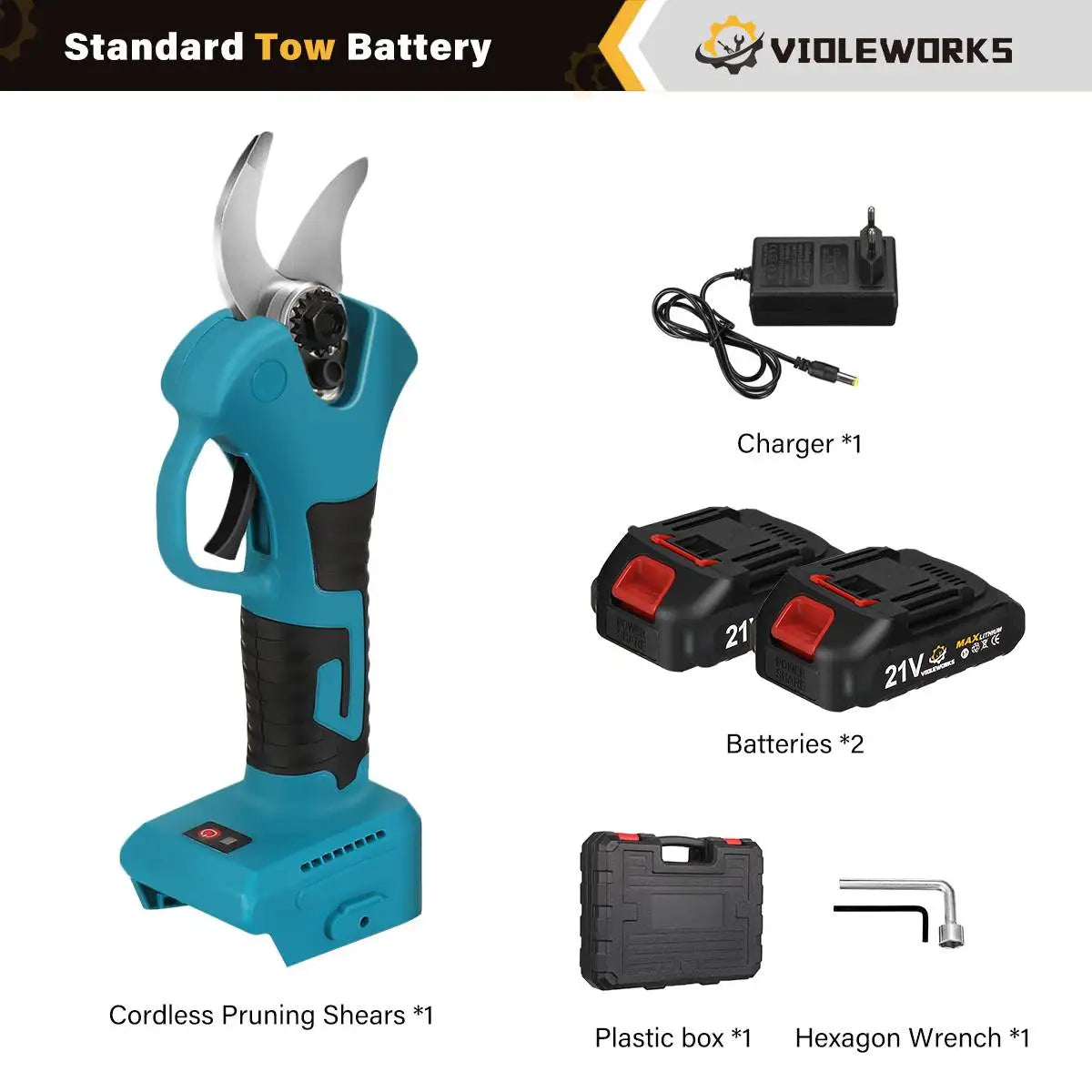 VIOLEWORKS 21V Brushless Pruning Shears 1500mAh Rechargeable Battery 30mm Tree Branches Cutter Bonsai Pruning Tool