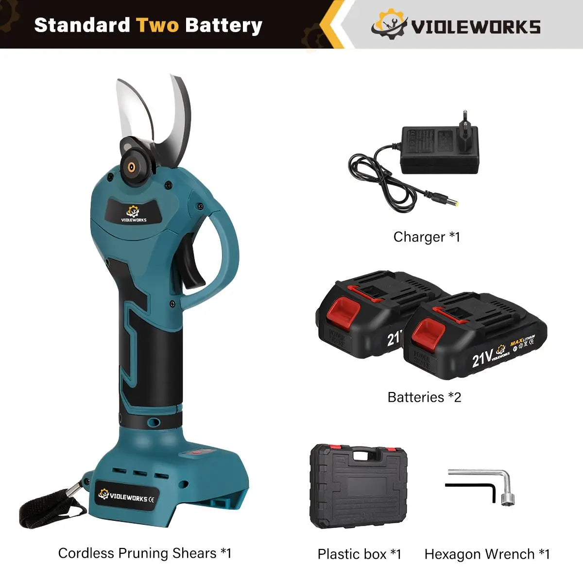VIOLEWORKS 21V Brushless Pruning Shears 1500mAh Rechargeable Battery 30mm Tree Branches Cutter Bonsai Pruning Tool